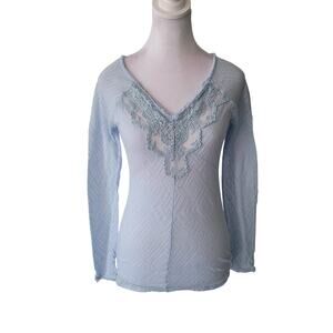 Intimately Free People	Size	S Sheer Lace V-Neck Long Sleeve Top Baby Blue
